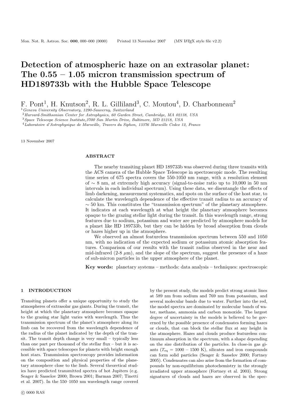 Detection of Atmospheric Haze on an Extrasolar Planet: the 0.55 – 1.05 Micron Transmission Spectrum of Hd189733b with the Hubble Space Telescope