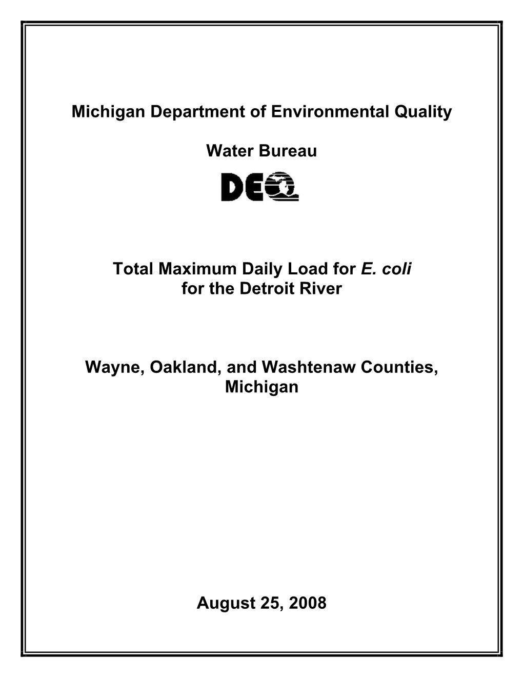 Total Maximum Daily Load for E. Coli for the Detroit River
