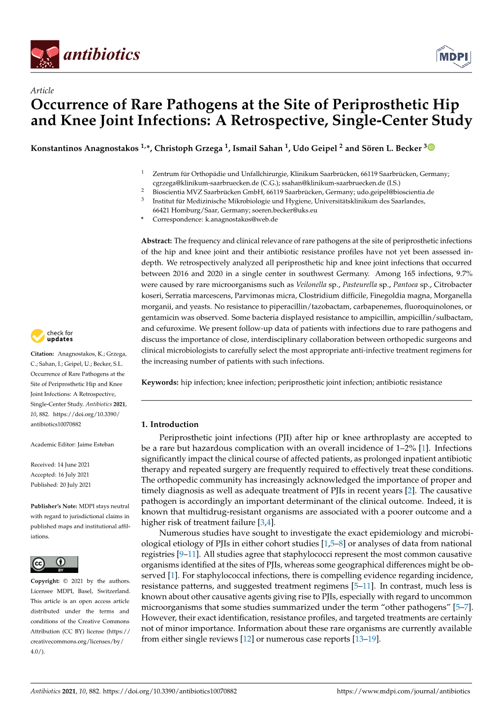 Occurrence of Rare Pathogens at the Site of Periprosthetic Hip and Knee Joint Infections: a Retrospective, Single-Center Study