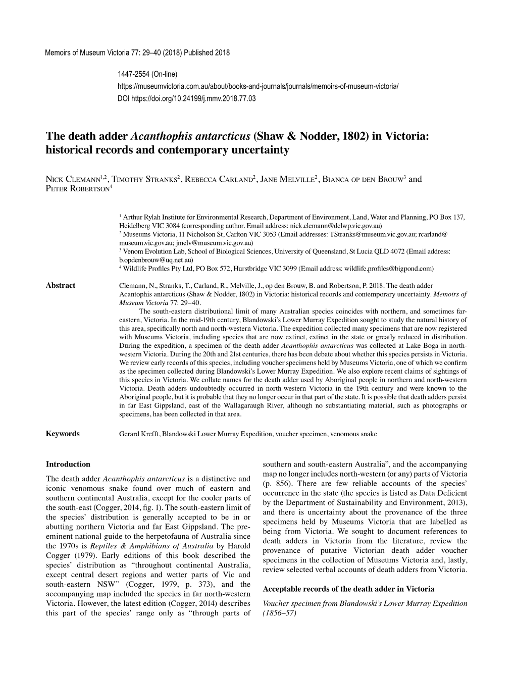 The Death Adder Acanthophis Antarcticus (Shaw & Nodder, 1802) in Victoria: Historical Records and Contemporary Uncertainty