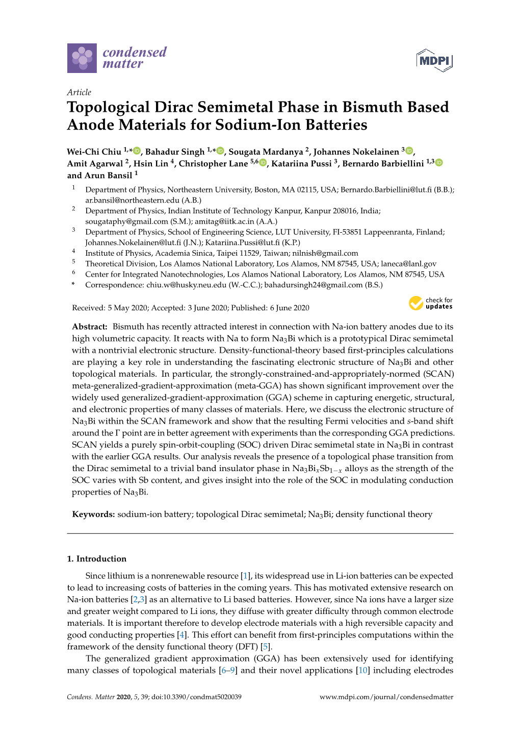 Topological Dirac Semimetal Phase in Bismuth Based Anode Materials for Sodium-Ion Batteries