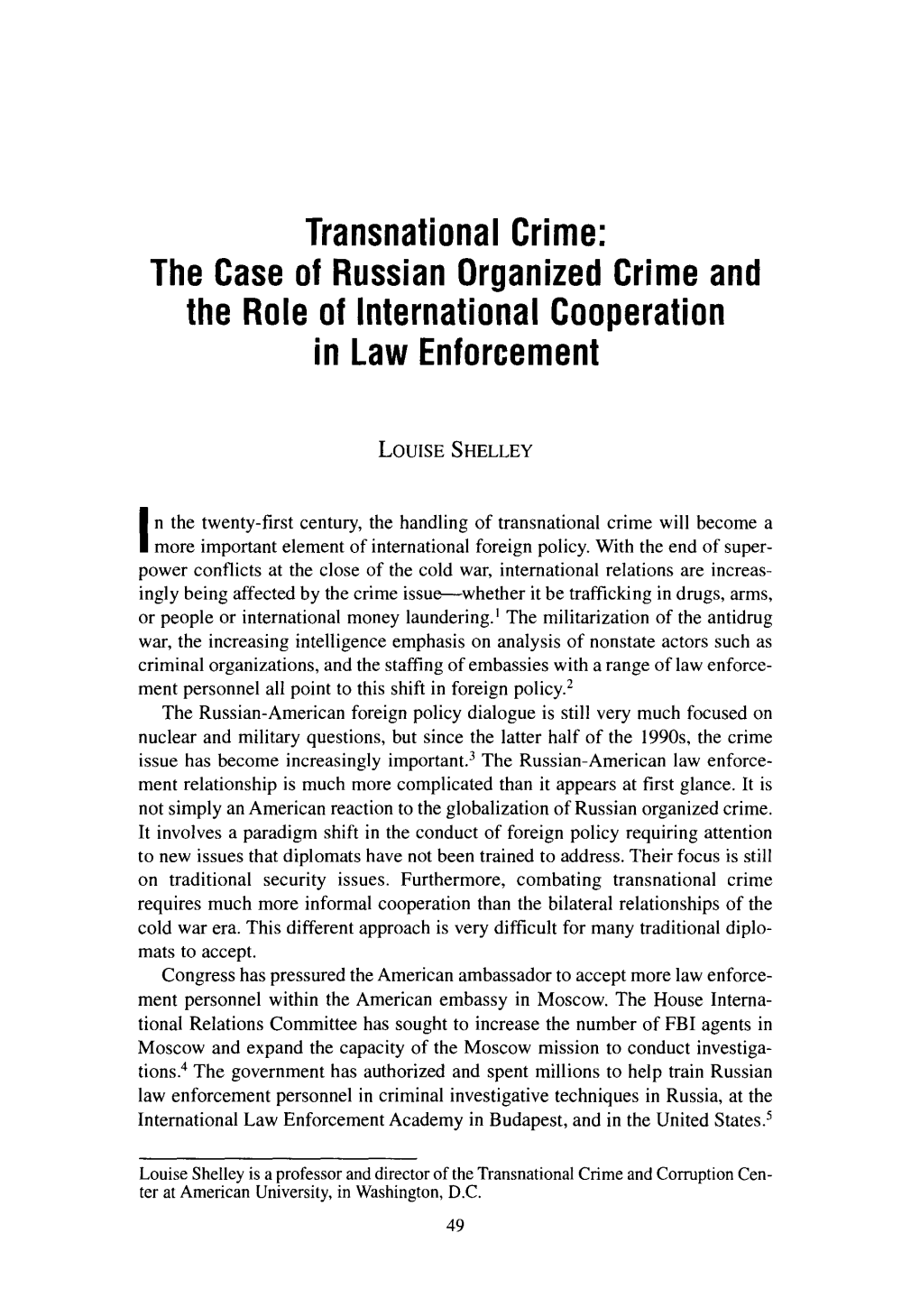 The Case of Russian Organized Crime and the Role of International Cooperation in Law Enforcement
