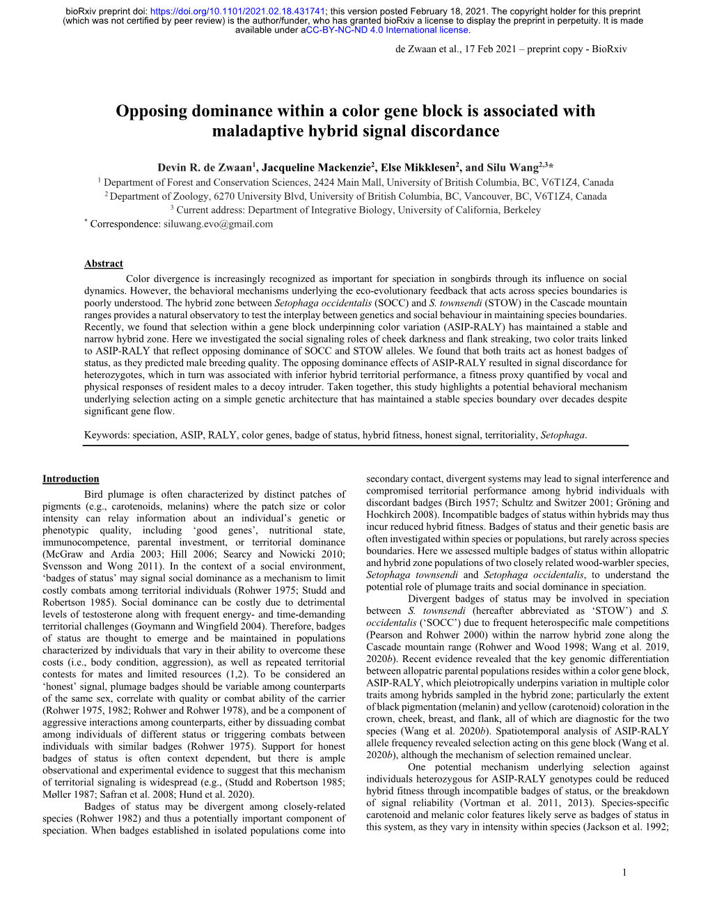 Opposing Dominance Within a Color Gene Block Is Associated with Maladaptive Hybrid Signal Discordance