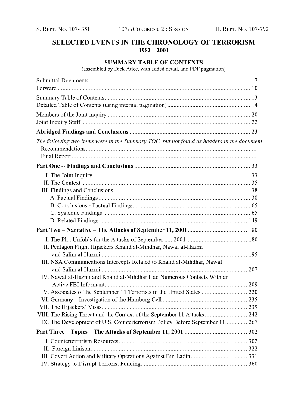 Selected Events in the Chronology of Terrorism