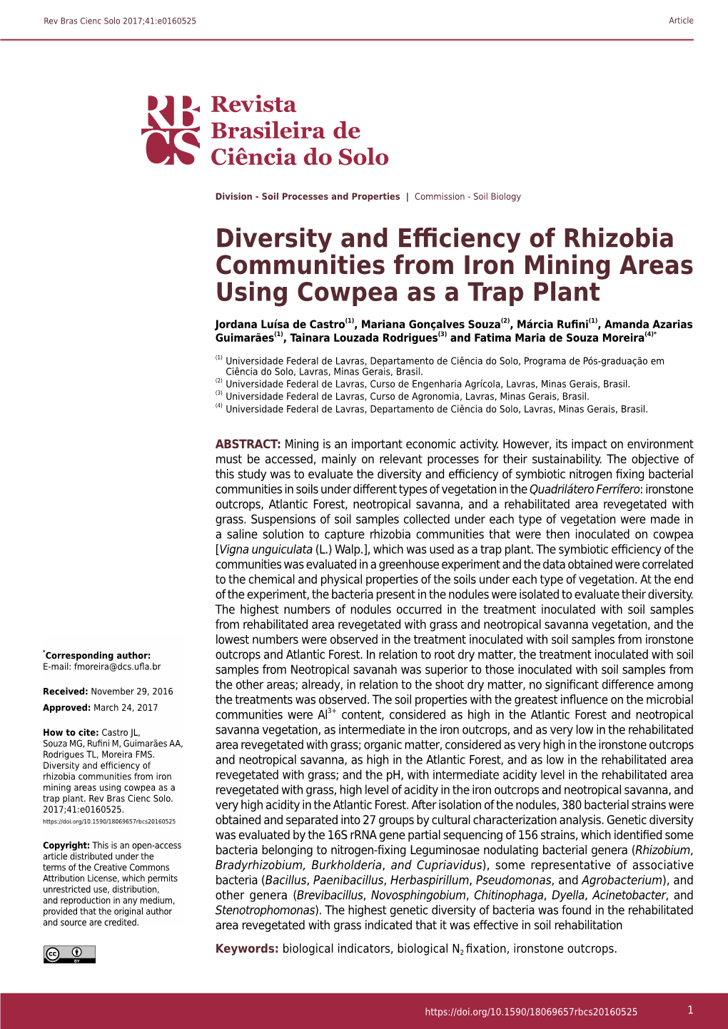 Diversity and Efficiency of Rhizobia Communities from Iron Mining