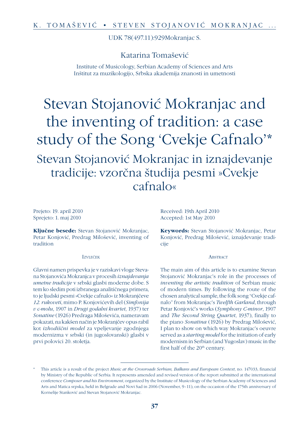 Stevan Stojanović Mokranjac and the Inventing of Tradition