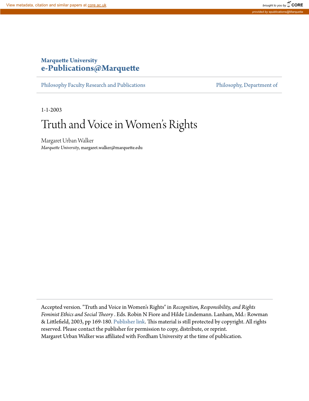 Truth and Voice in Women's Rights