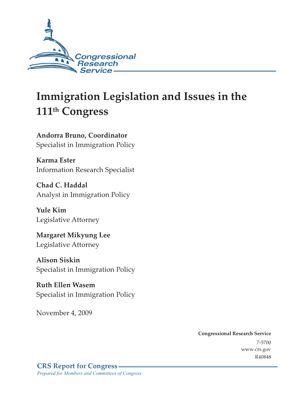 Immigration Legislation and Issues in the 111Th Congress