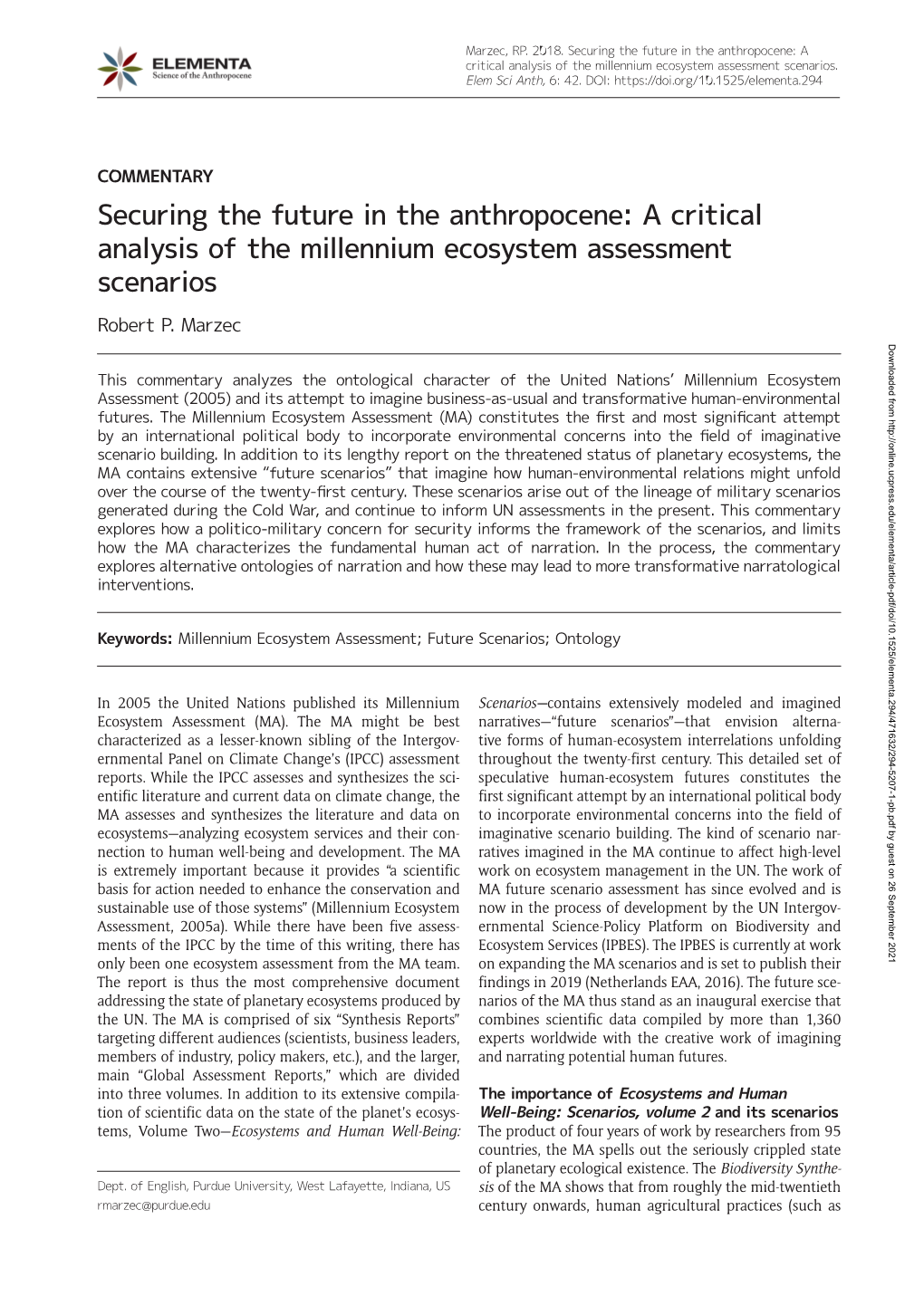 Securing the Future in the Anthropocene: a Critical Analysis of the Millennium Ecosystem Assessment Scenarios