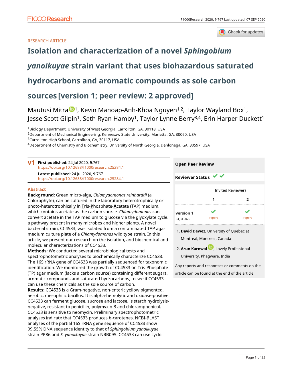 Isolation and Characterization of a Novel Sphingobium Yanoikuyae