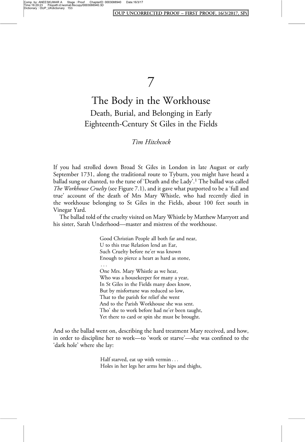 The Body in the Workhouse Death, Burial, and Belonging in Early Eighteenth-Century St Giles in the Fields