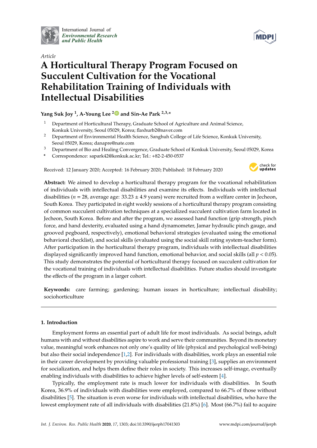 A Horticultural Therapy Program Focused on Succulent Cultivation for the Vocational Rehabilitation Training of Individuals with Intellectual Disabilities