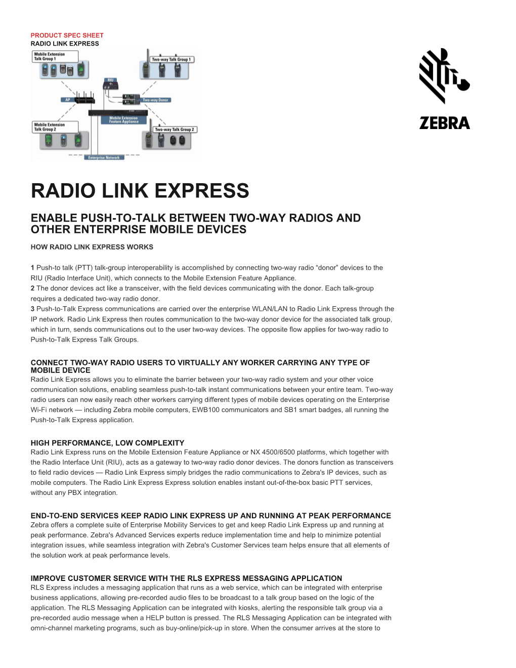 Radio Link Express Spec Sheet