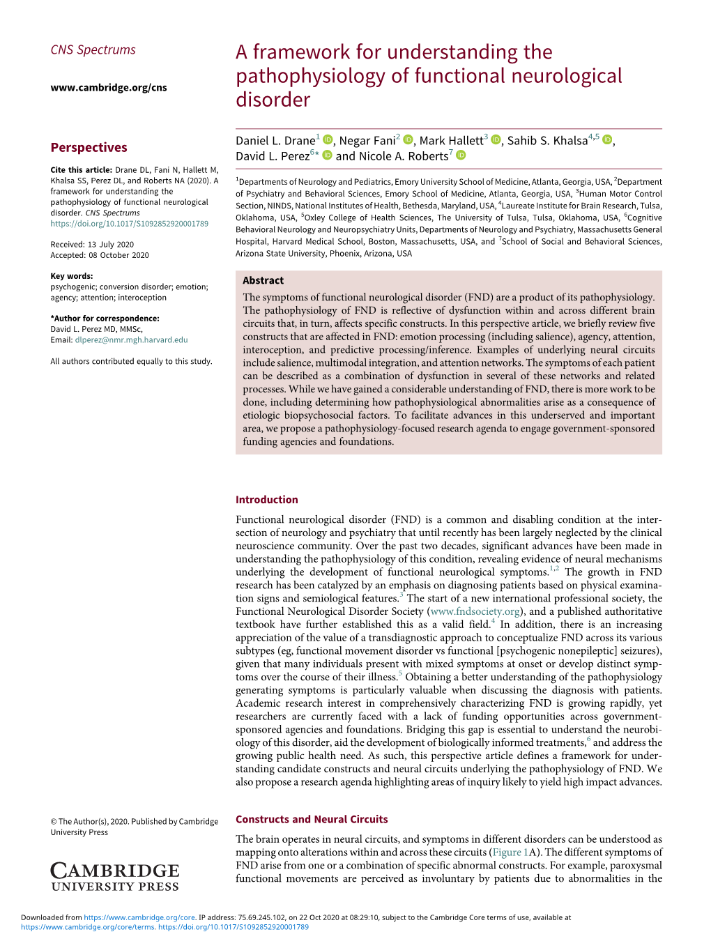 A Framework for Understanding the Pathophysiology of Functional Neurological Disorder