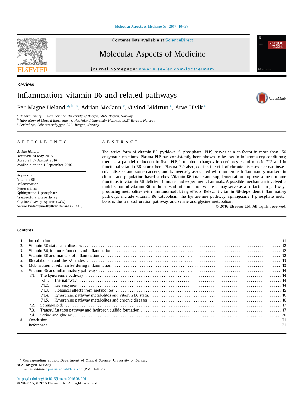 Review: Inflammation, Vitamin B6 and Related Pathways