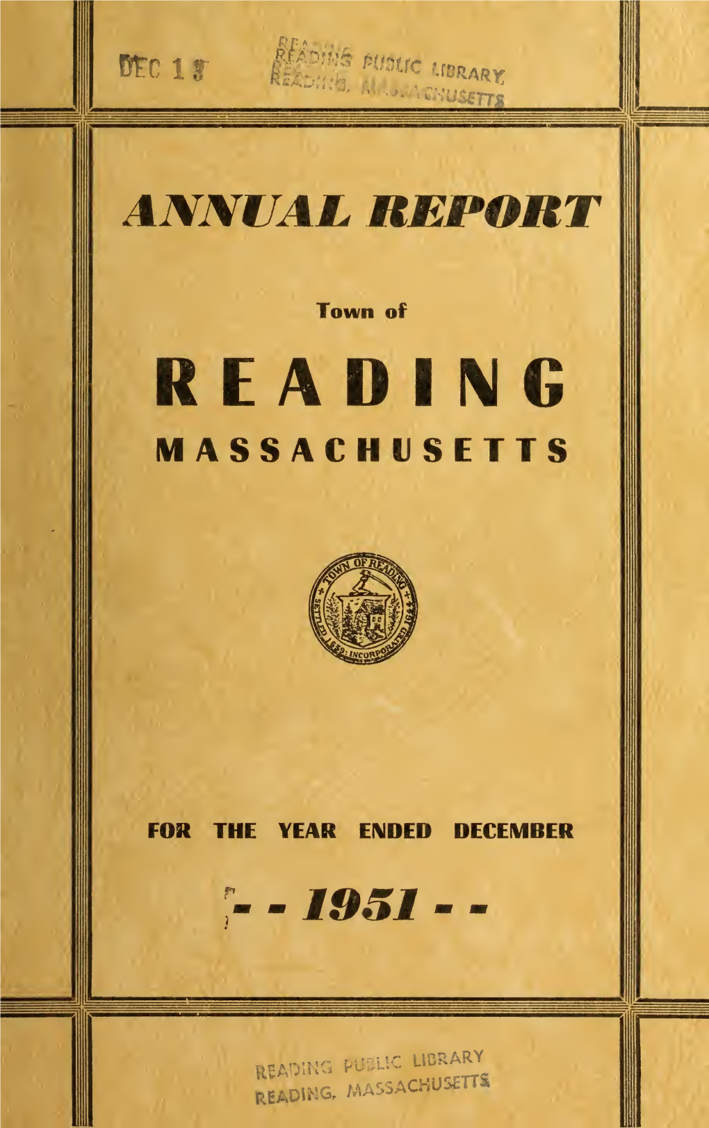 Town of Reading Massachusetts Annual Report