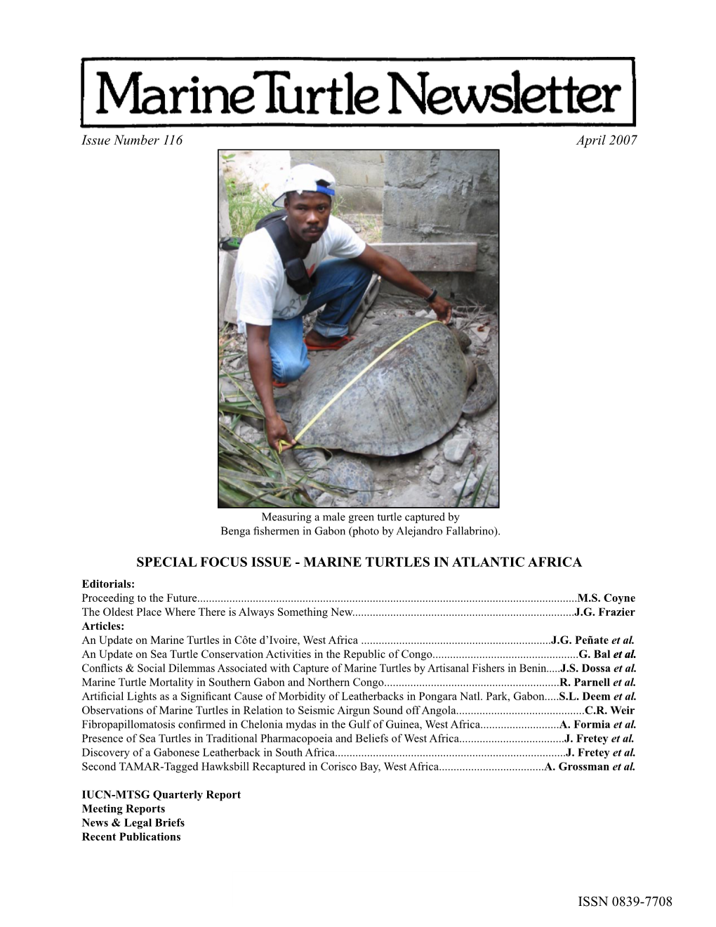 MARINE TURTLES in ATLANTIC AFRICA Editorials: Proceeding to the Future