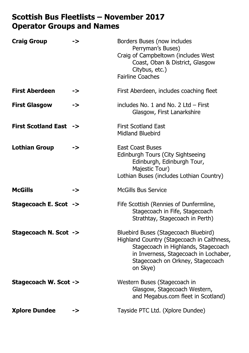 Stagecoach North Scotland – Depot Codes N.B