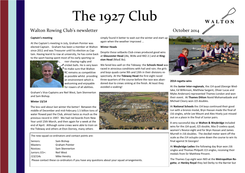 The 1927 Club Walton Rowing Club’S Newsletter October 2014