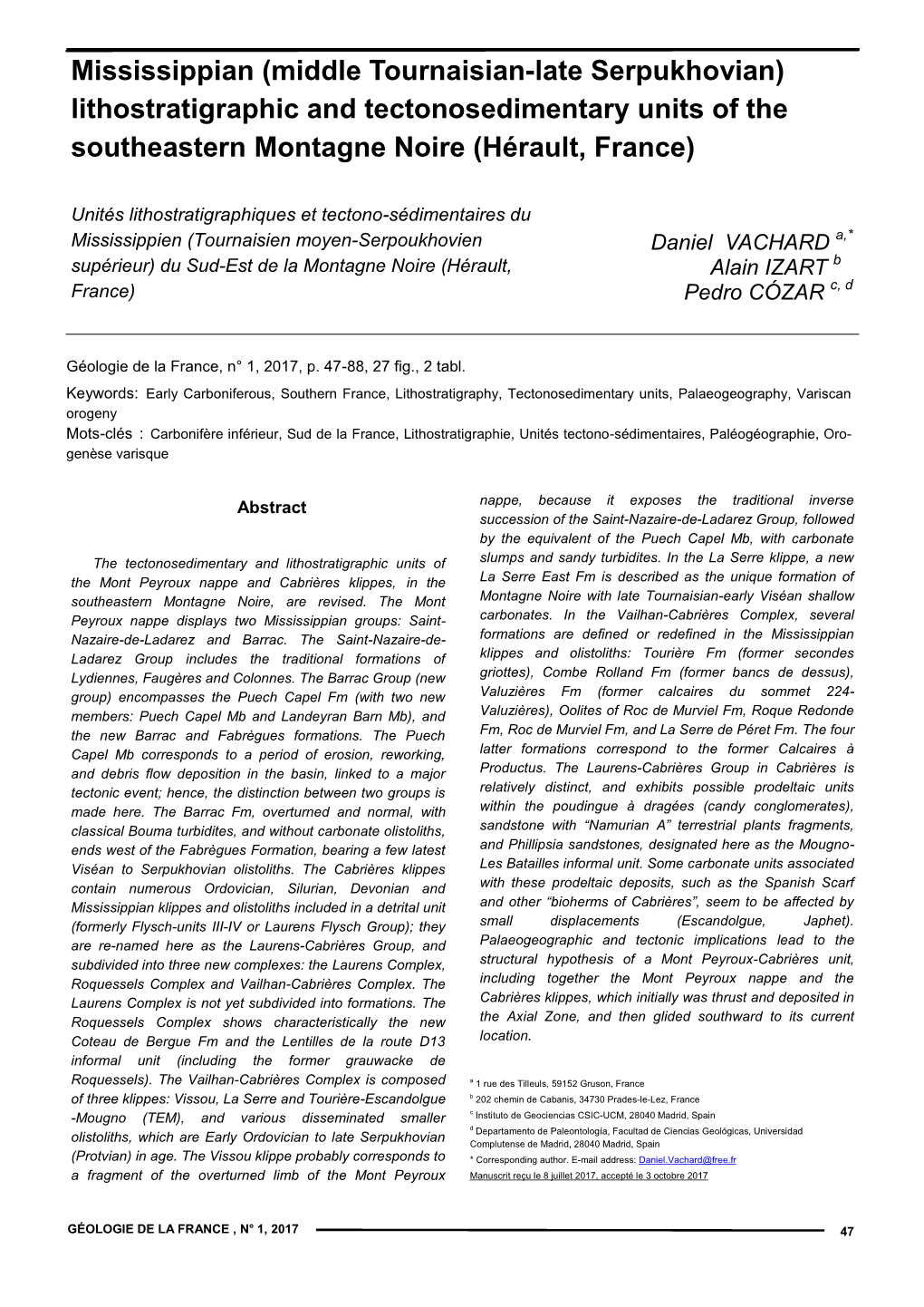 Middle Tournaisian-Late Serpukhovian) Lithostratigraphic and Tectonosedimentary Units of the Southeastern Montagne Noire (Hérault, France)