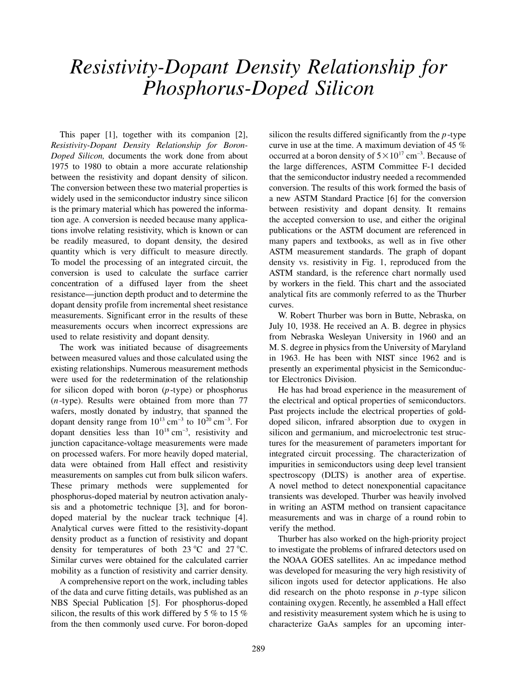 Resistivity-Dopant Density Relationship for Phosphorus-Doped Silicon