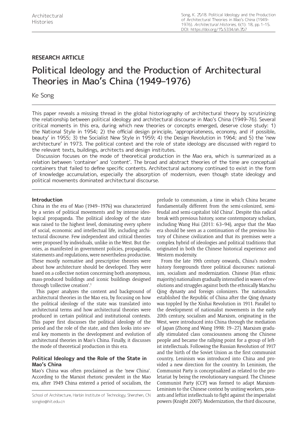 Political Ideology and the Production of Architectural Theories in Mao's China