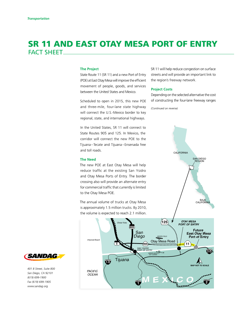 Sr 11 and East Otay Mesa Port of Entry Fact Sheet #!.!$!