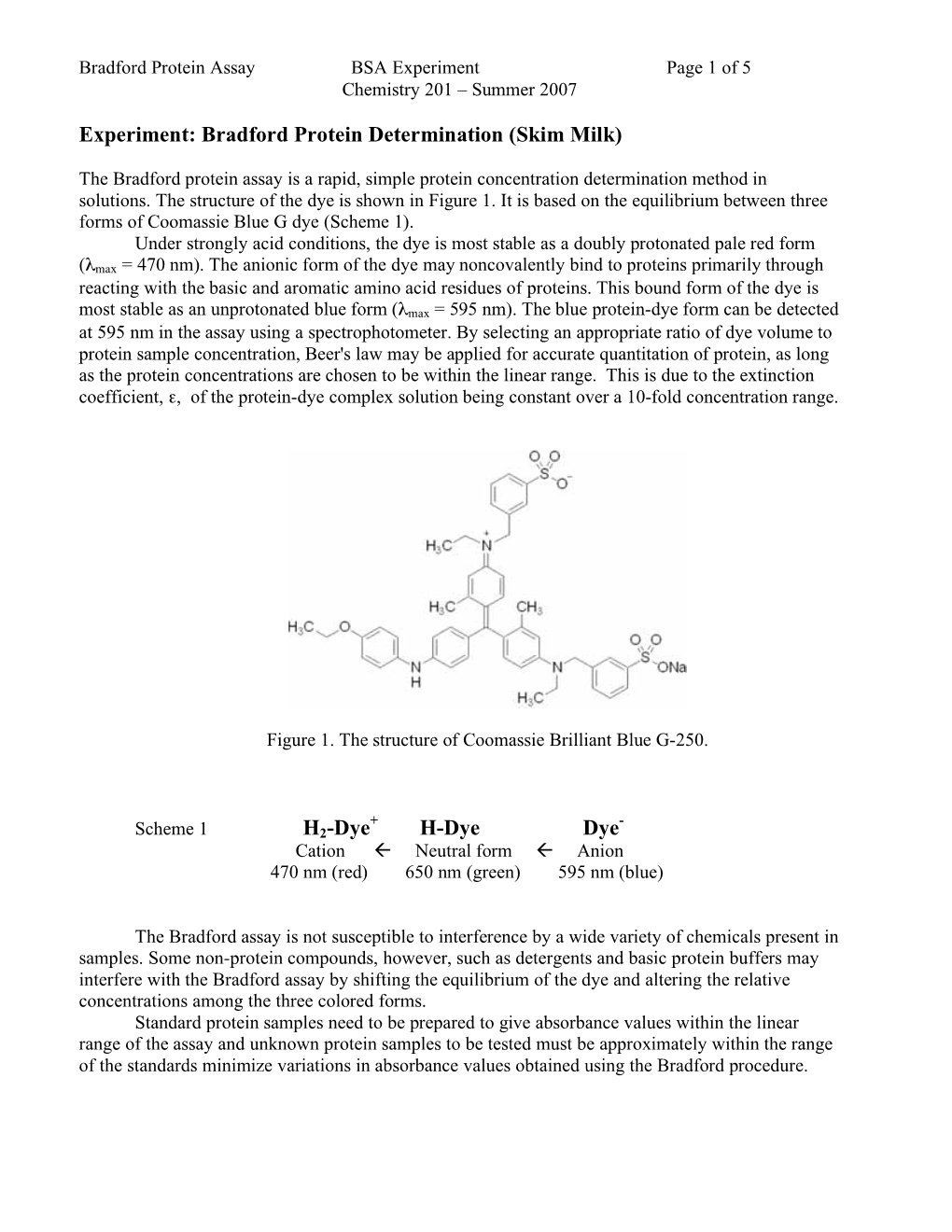 Bradford Protein Determination (Skim Milk)