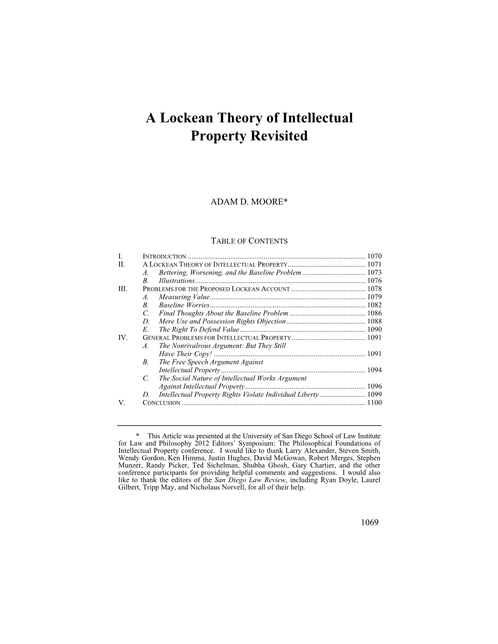 A Lockean Theory of Intellectual Property Revisited