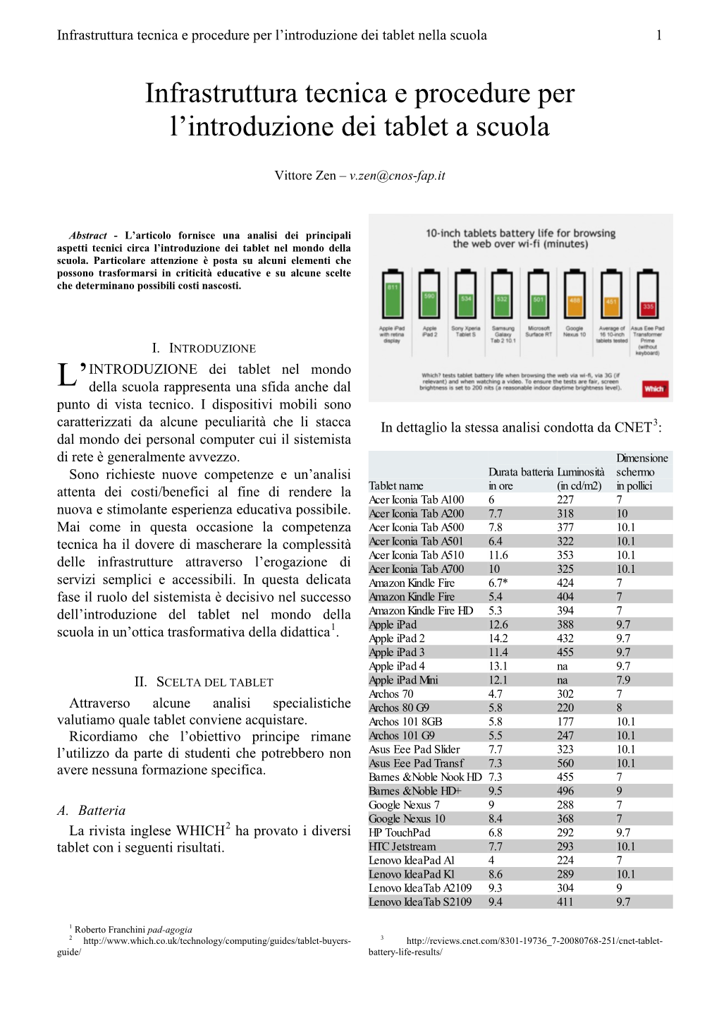 Infrastruttura Tecnica E Procedure Per L'introduzione Dei Tablet a Scuola