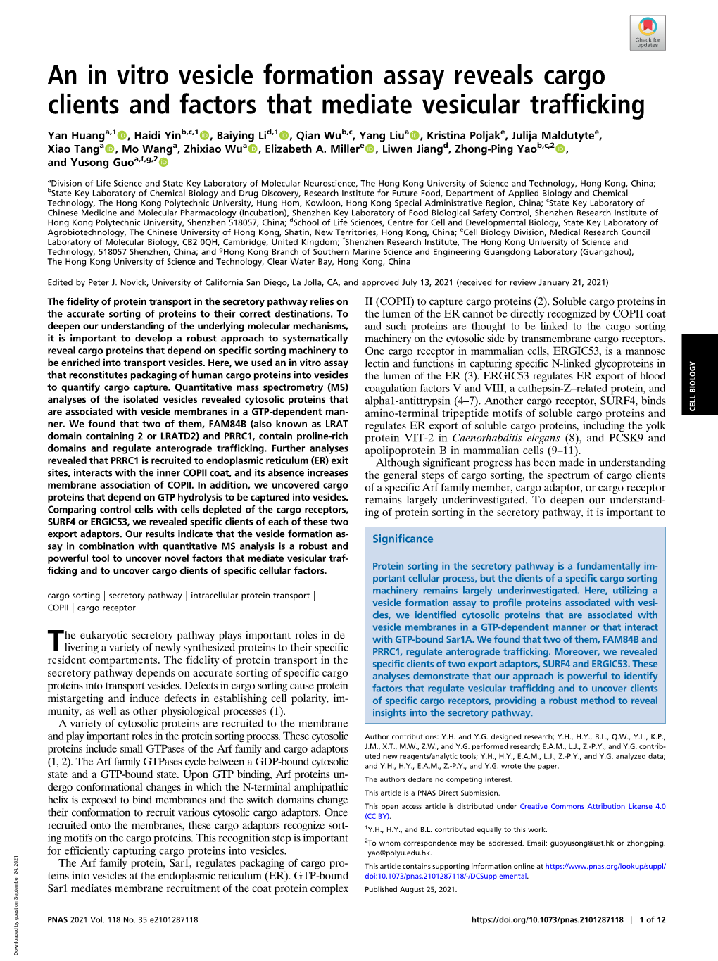 An in Vitro Vesicle Formation Assay Reveals Cargo Clients and Factors That Mediate Vesicular Trafficking