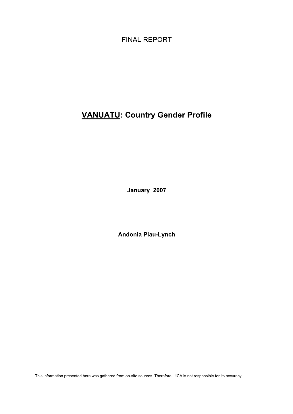 VANUATU: Country Gender Profile