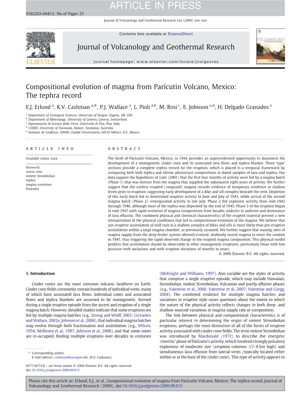 Compositional Evolution of Magma from Parícutin Volcano, Mexico: the Tephra Record