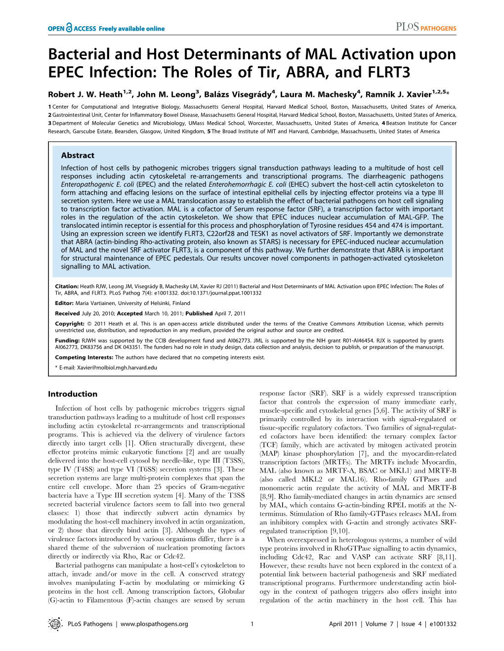 Bacterial and Host Determinants of MAL Activation Upon EPEC Infection: the Roles of Tir, ABRA, and FLRT3