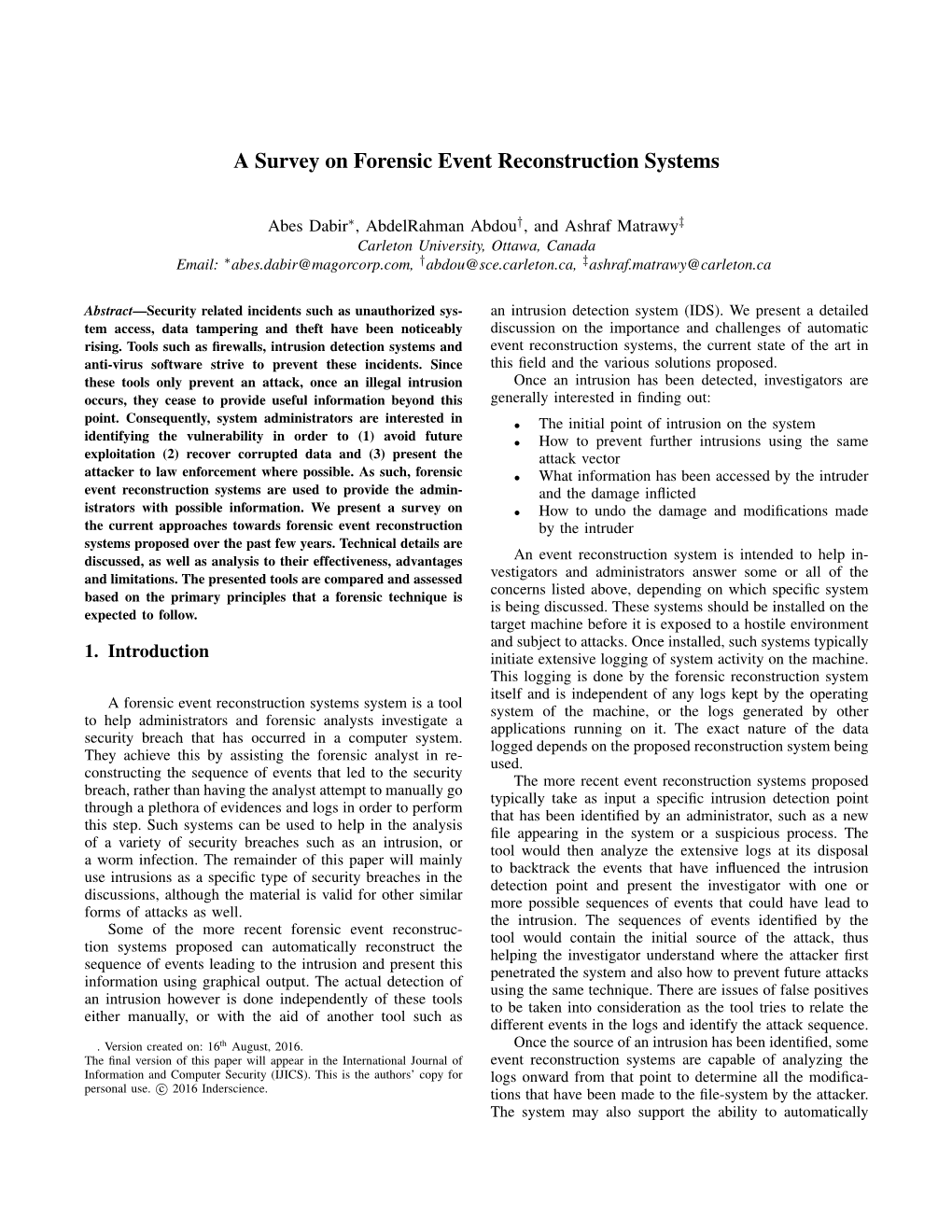 A Survey on Forensic Event Reconstruction Systems