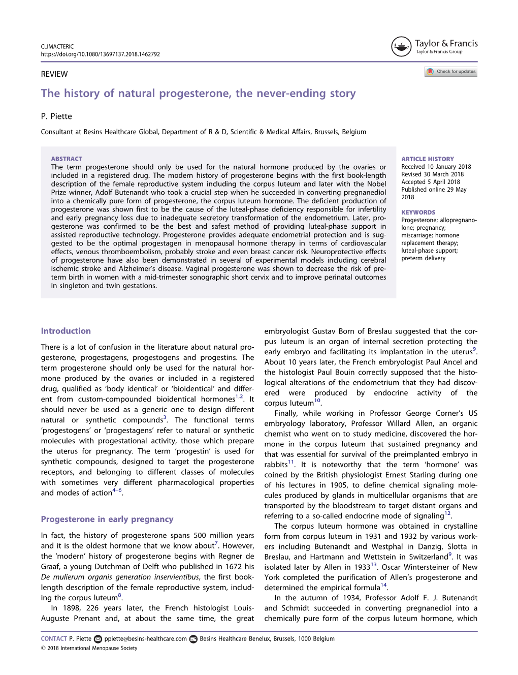 The History of Natural Progesterone, the Never-Ending Story