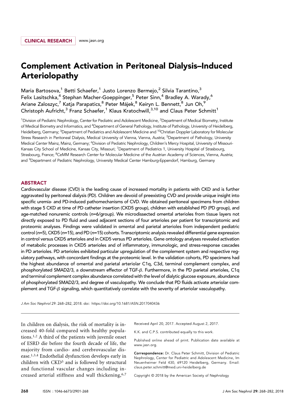 Complement Activation in Peritoneal Dialysis–Induced Arteriolopathy