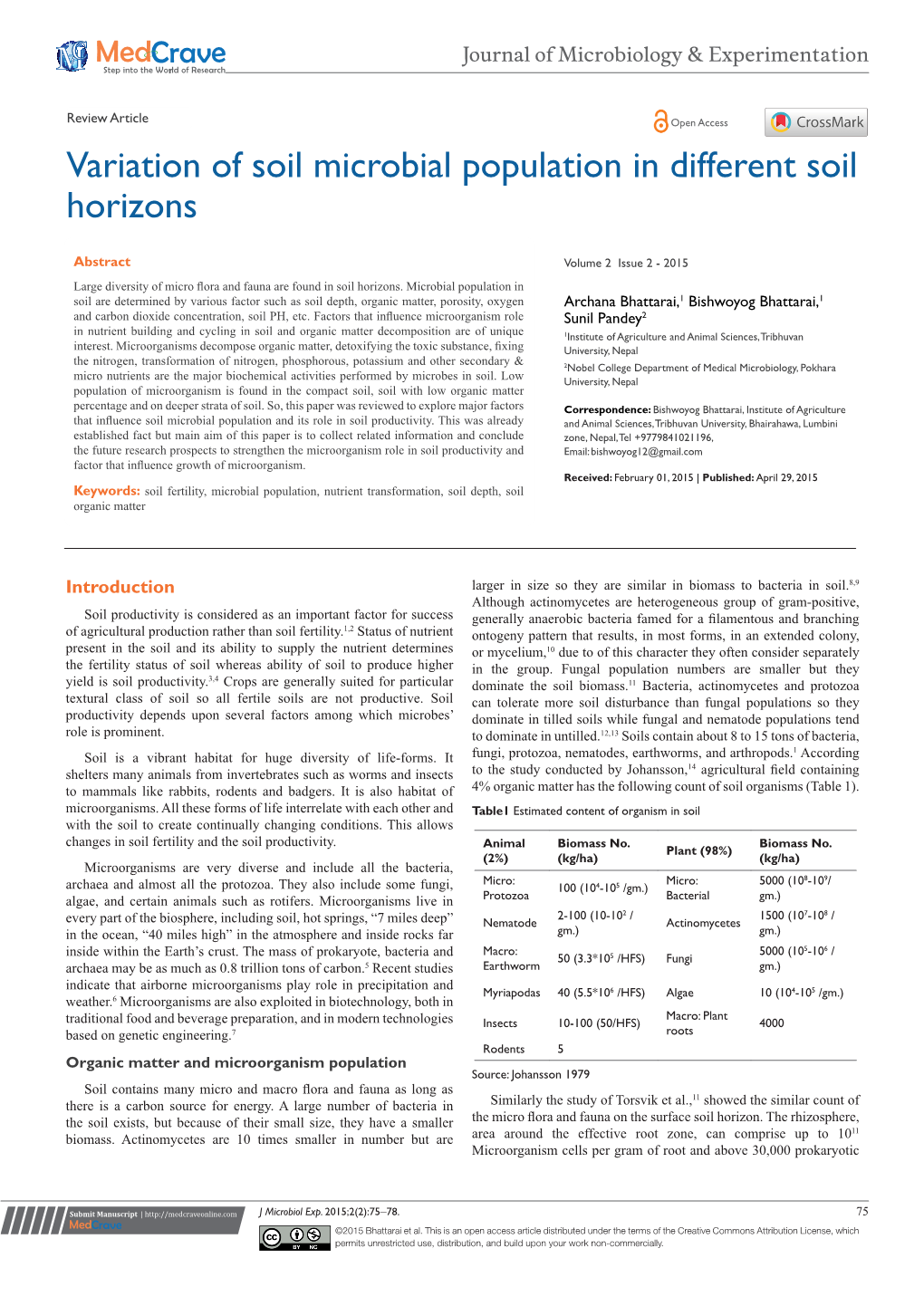 Variation of Soil Microbial Population in Different Soil Horizons;