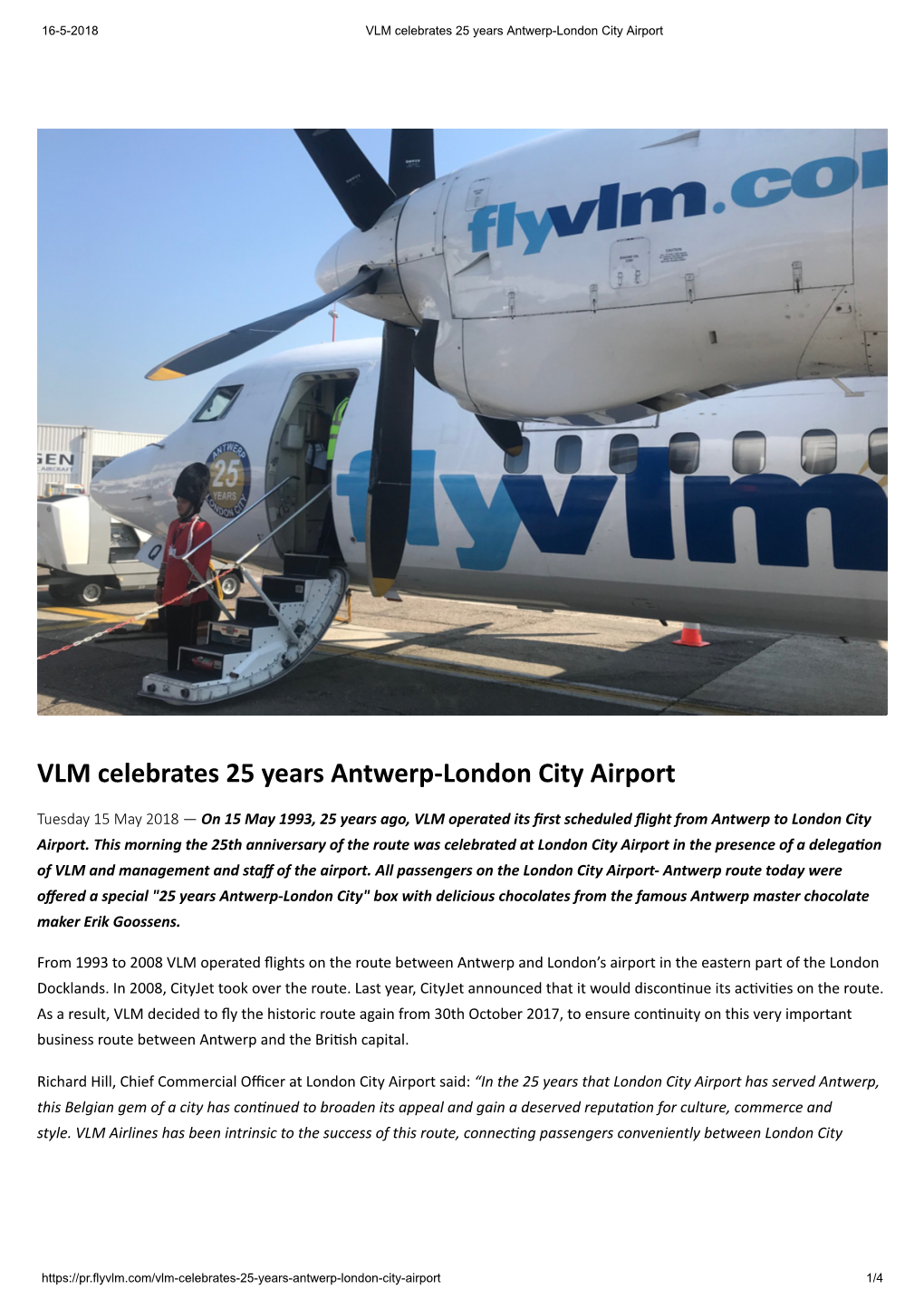 VLM Celebrates 25 Years Antwerp-London City Airport