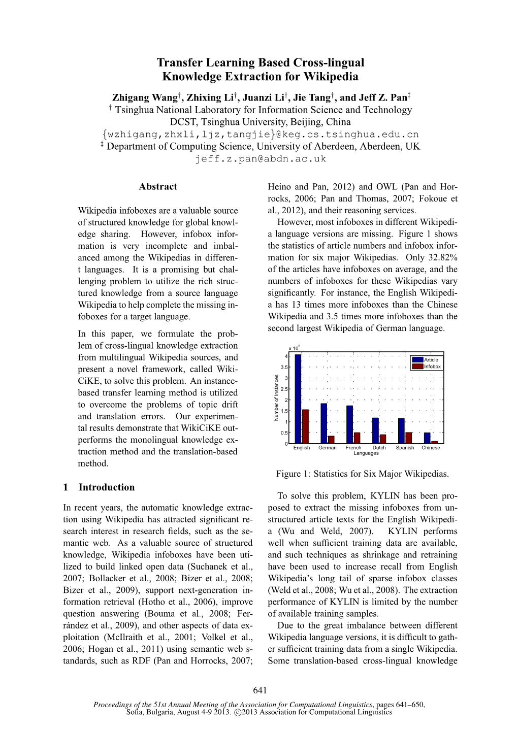 Transfer Learning Based Cross-Lingual Knowledge Extraction for Wikipedia