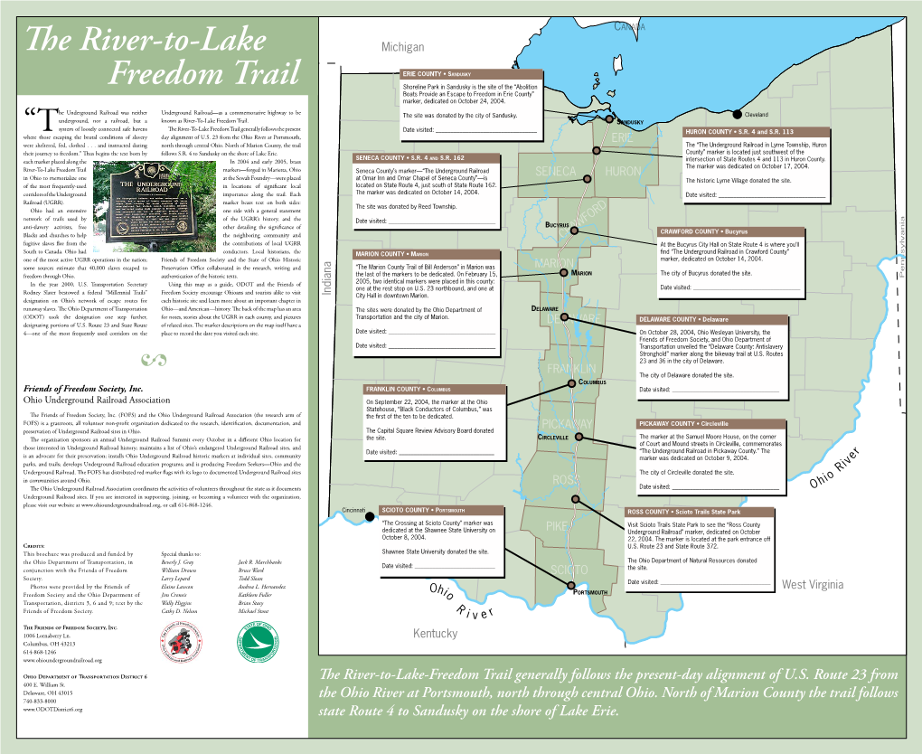 The River-To-Lake Freedom Trail Generally Follows the Present Date Visited: ______HURON COUNTY • S.R