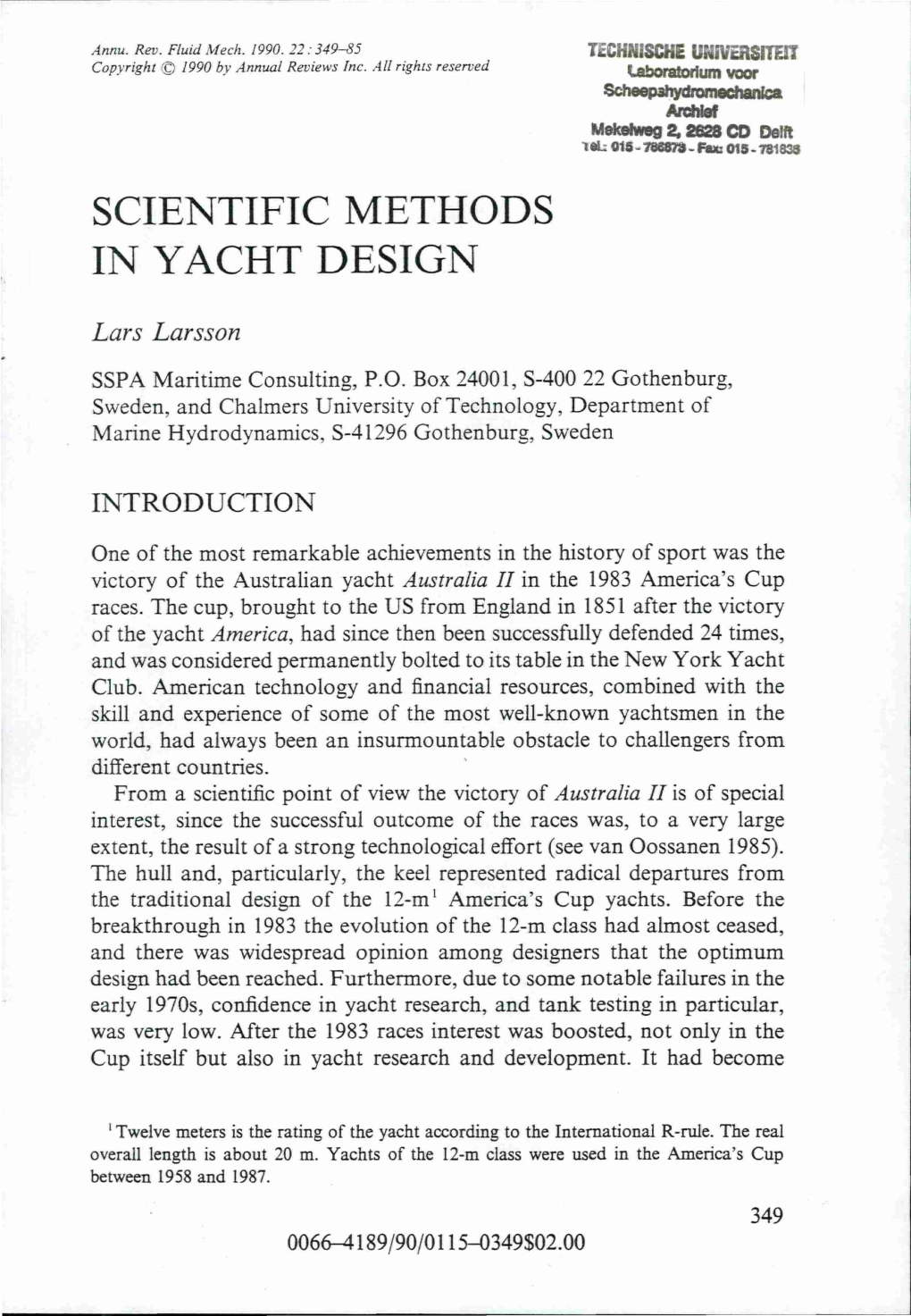 Scientific Methods in Yacht Design