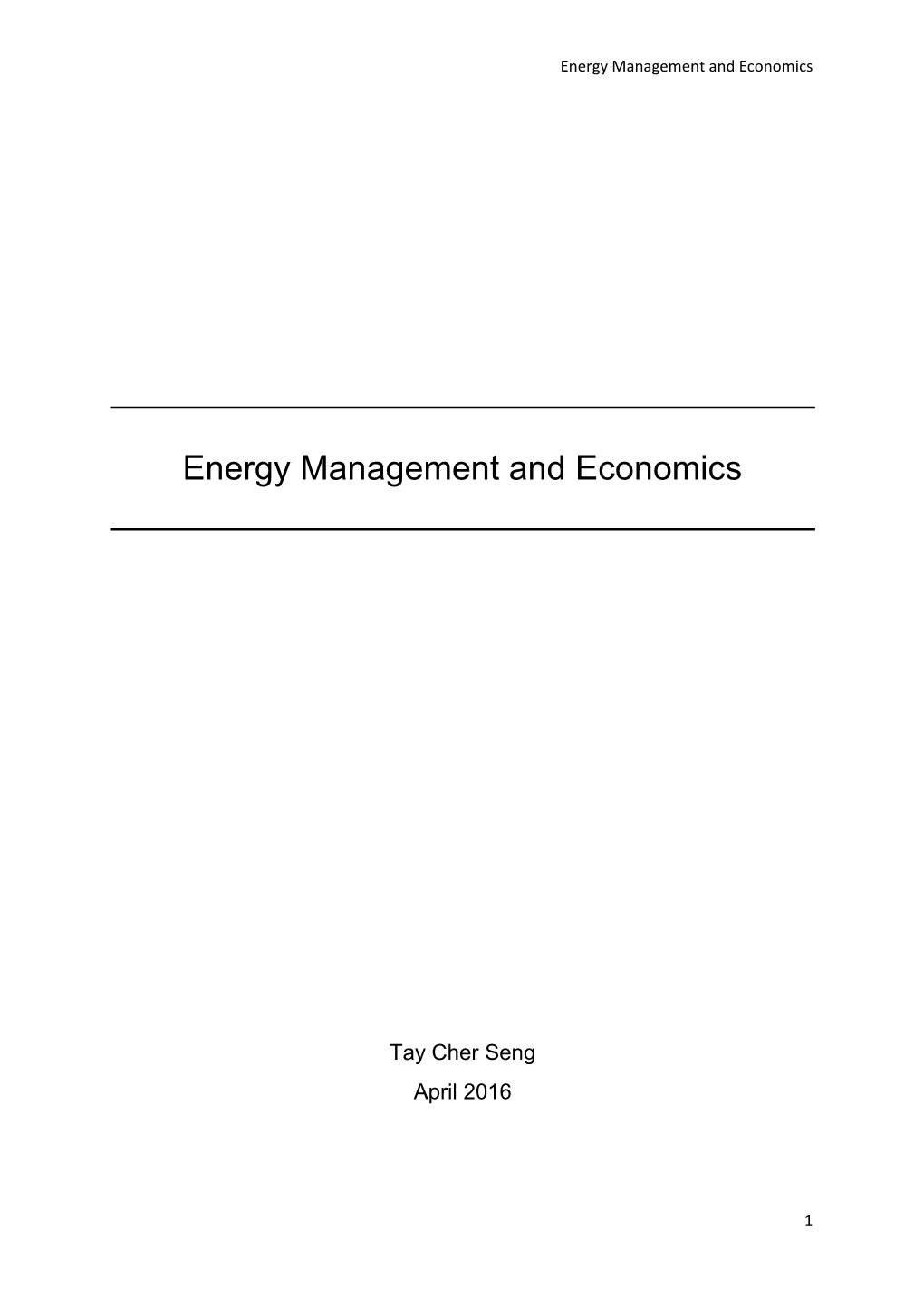 Energy Management and Economics
