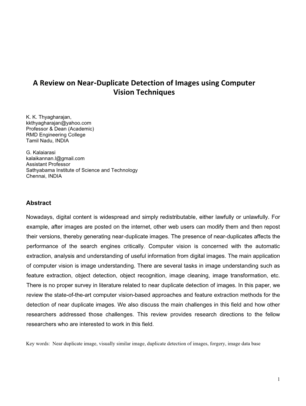 A Review on Near-Duplicate Detection of Images Using