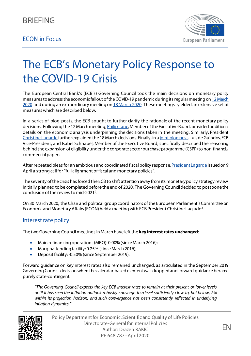 The ECB's Monetary Policy Response to the COVID-19 Crisis