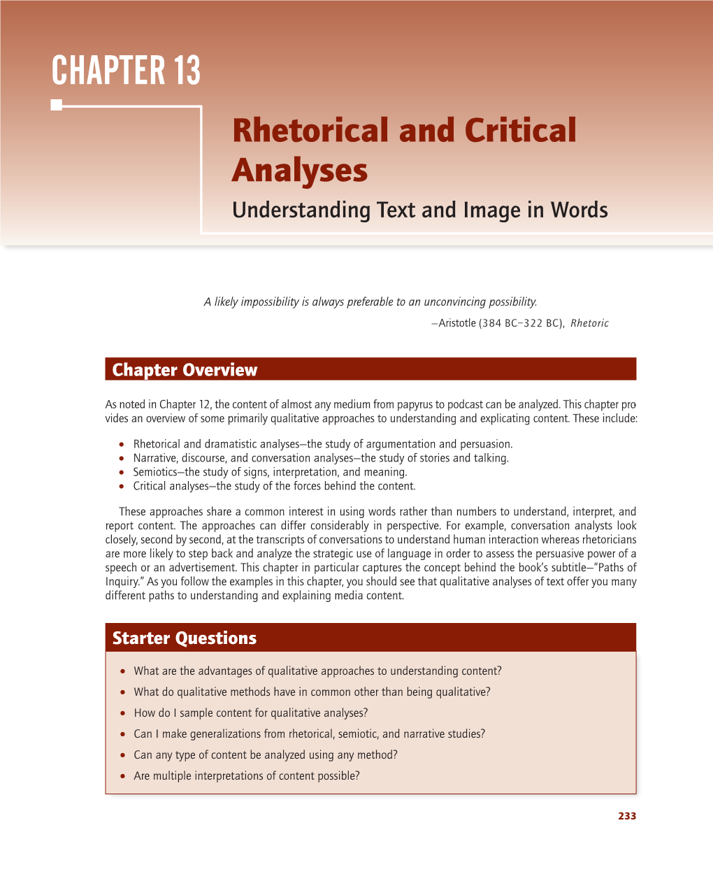 CHAPTER 13 Rhetorical and Critical Analyses Understanding Text and Image in Words