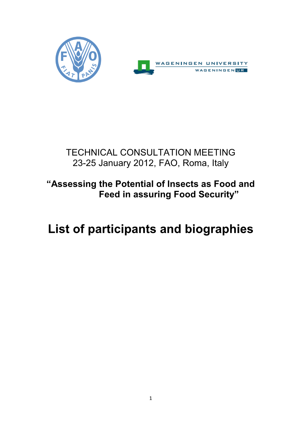 List of Participants and Biographies