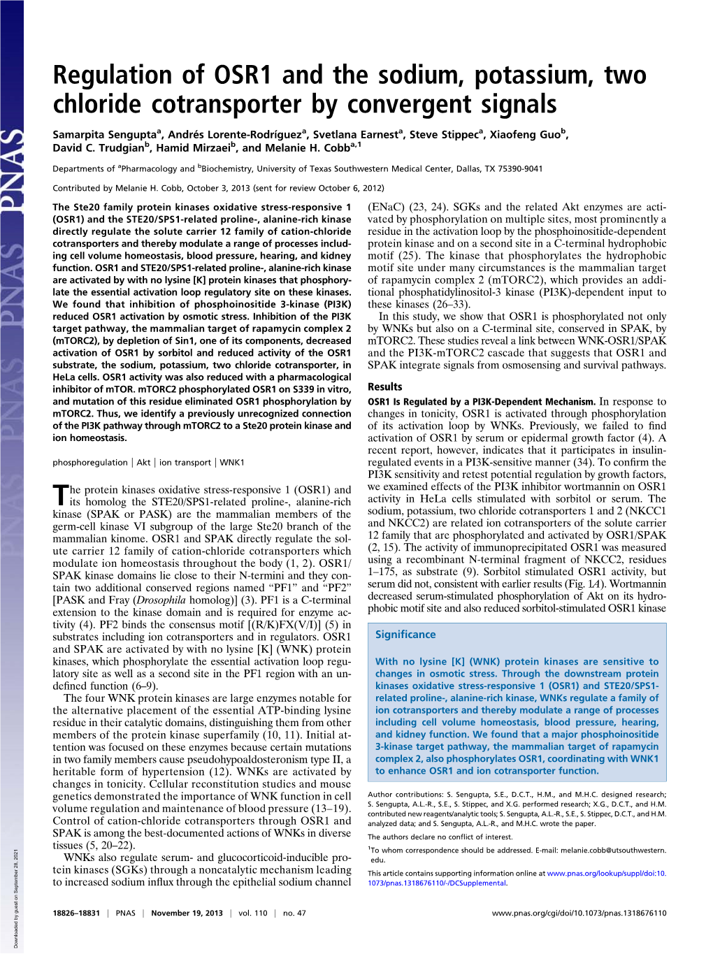 Regulation of OSR1 and the Sodium, Potassium, Two Chloride Cotransporter by Convergent Signals