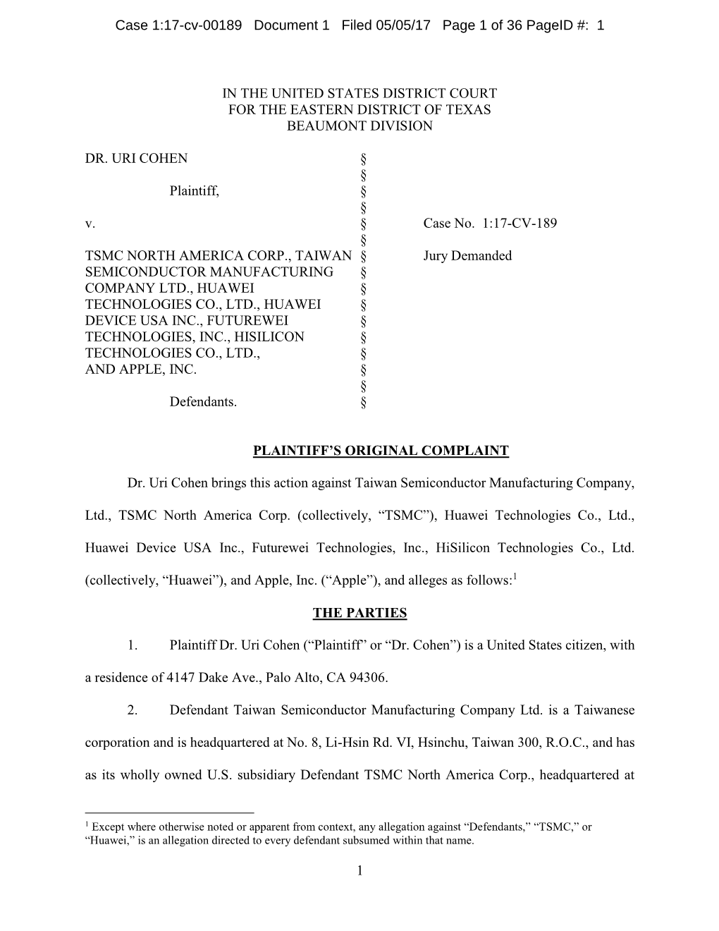 Case 1:17-Cv-00189 Document 1 Filed 05/05/17 Page 1 of 36 Pageid #: 1