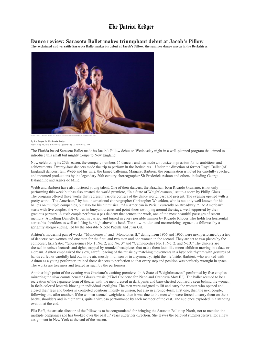 Dance Review: Sarasota Ballet Makes Triumphant Debut at Jacob's Pillow